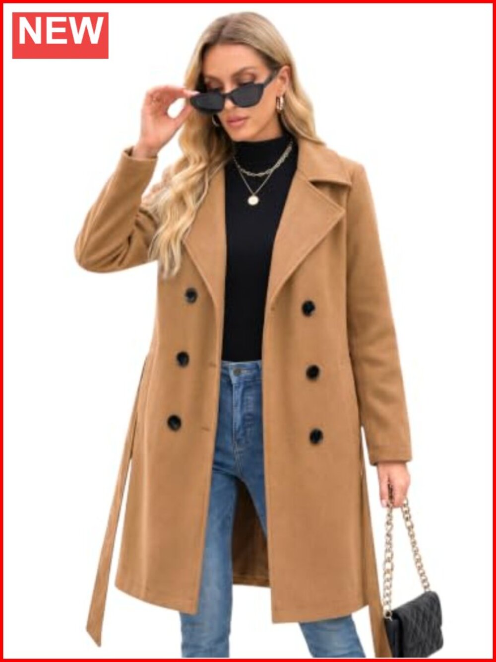 Women's Faux Wool Double-Breasted Long Trench Coat